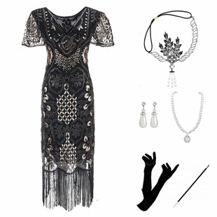 速卖通欧美1920S盖茨比复古舞会亮片流苏礼服时尚 钉珠连衣裙