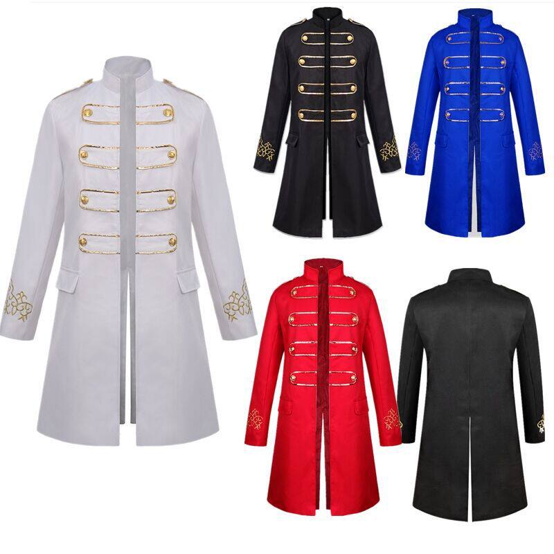 2025欧美男装金边大衣时尚蒸汽复古绣花男士制服立领中世纪