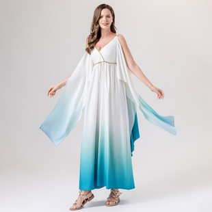 宽松连衣裙 时尚 2025年新款 欧美外贸万圣节礼服渐变白绿色吊带无袖