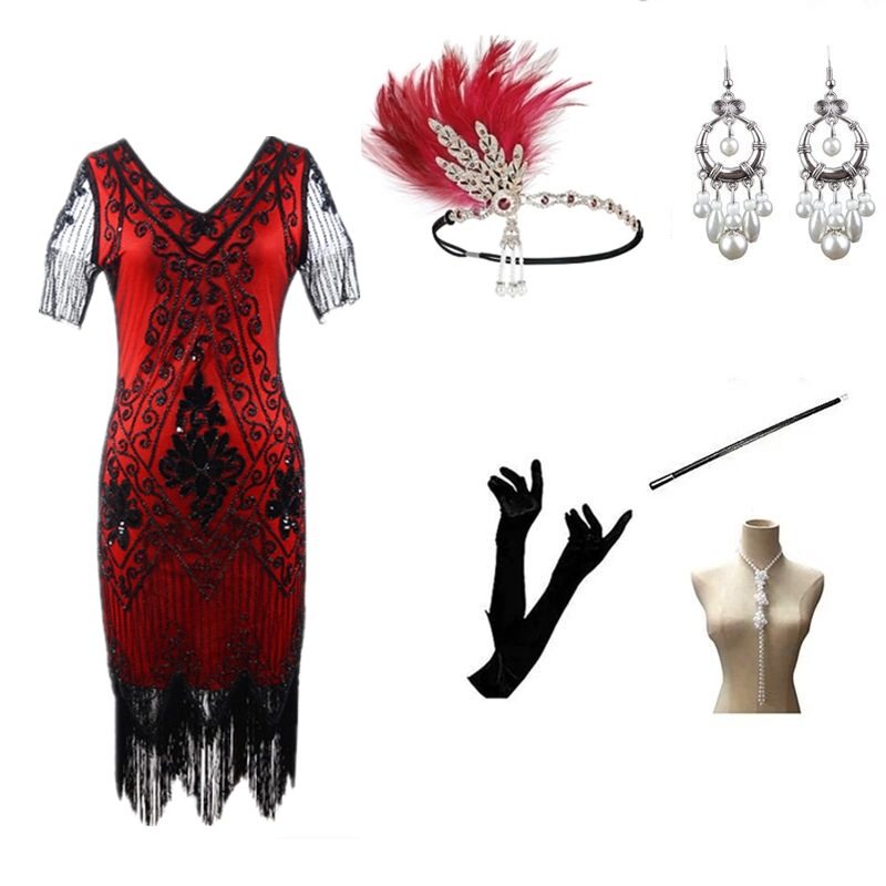 1920S复古盖茨比晚礼服 亮片流苏裙派对宴会连衣裙舞台表演套装