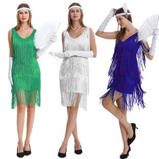 新款 前后V领连衣短裙1920S复古盖茨比宴会晚礼服 性感欧美女装