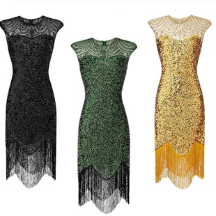 盖茨比晚礼服 大码 1920S复古亮片流苏连衣裙 宴会时尚 亚马逊爆款