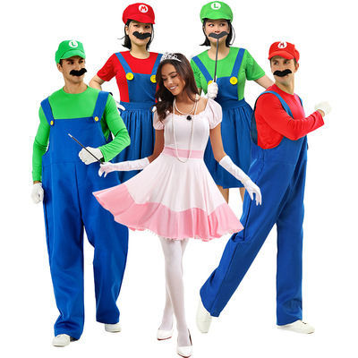 外贸热销万圣节服装超级玛丽奥碧琪公主裙cosplay游戏制服情侣装