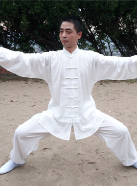 棉麻太极服春夏秋季晨练服中老年武术练功服男女亚麻太极拳服套装