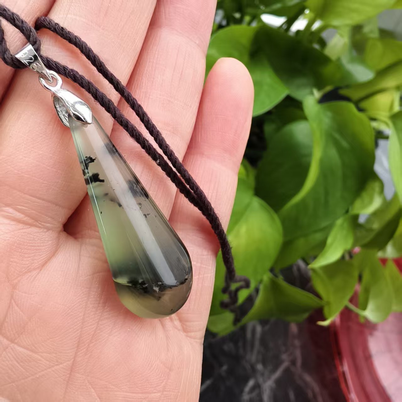 天然玉石 岫玉岫岩玉 水墨丹青吊坠 挂件 项链 水滴