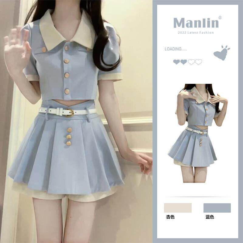 小个子穿搭一整套甜辣上衣炸街网红爆款奶系小香风套装裙子女夏季