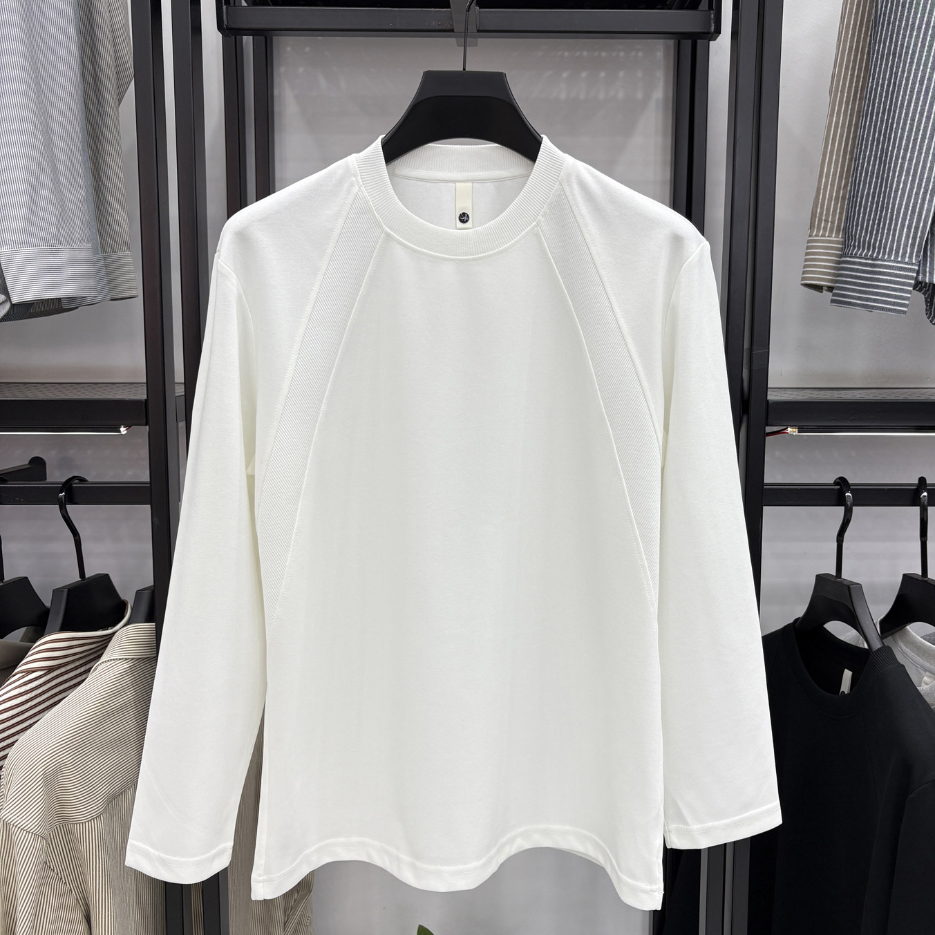 美式重磅解构拼接长袖卫衣春季新款男士白色潮牌内搭圆领上衣T恤