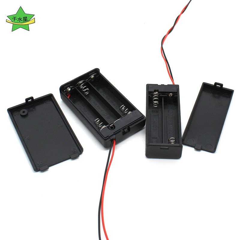 7号2节3节带盖带开关电池盒黑色diy模型干电池 两节  带线电池盒