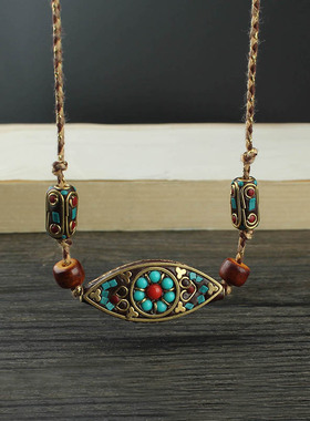 民族风项链女复古长款棉麻配饰