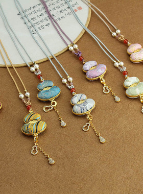 新中式复古双面葫芦宋锦项链女轻奢小众设计锁骨链颈链毛衣链配饰