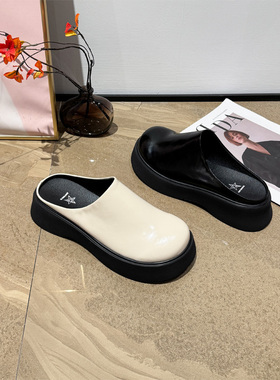 宽胖脚肥大码女鞋41-43码2025春季新款真皮时尚厚底包头拖鞋9519