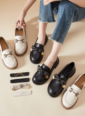 大丫丫大码女鞋41-43脚宽脚肥24年春牛皮低跟多穿款乐福鞋18218-8