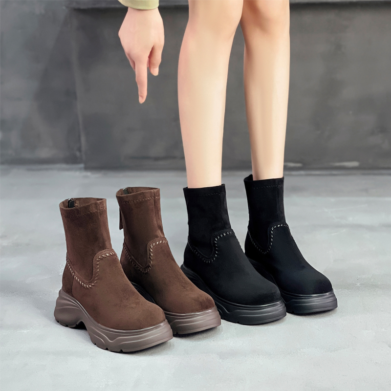 大丫丫大码女鞋厚底百搭弹力靴