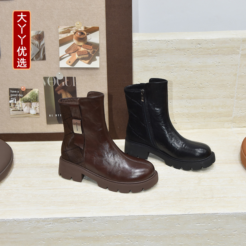 大丫丫大码女鞋时装风粗跟短靴