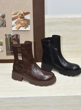 大码女鞋41-43宽胖脚肥2024冬季新款优选真皮复古气质短靴245-191