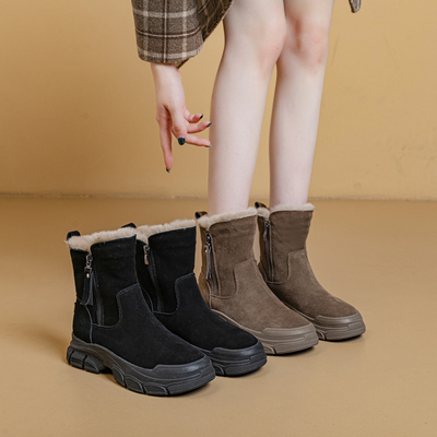 大丫丫大码女鞋牛绒保暖雪地靴