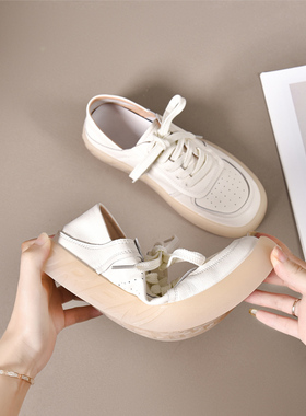 大丫丫大码女鞋41-43宽胖脚肥牛皮柔软防滑平底小白鞋8A012-10