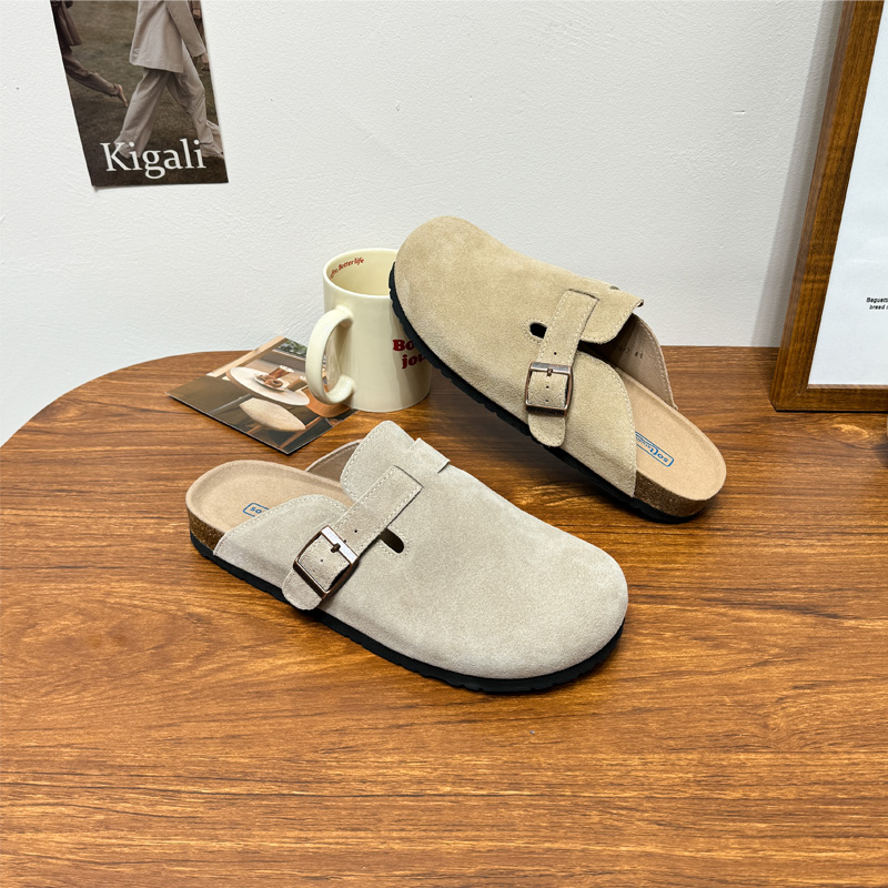 大丫丫大码女鞋牛皮平底包头拖鞋