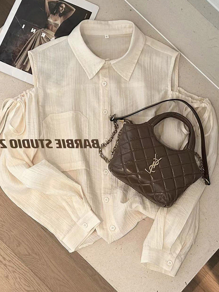 KK·STUDIOS BEST PICKS PRE-AUTUMN OFF-THE-SHOULDER TIE SHIRT WOMENS HIGH-END DESIGN SENSE LONG-SLEEVED CHIC TOP