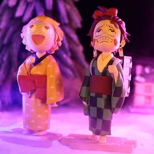 鬼灭之刃手办女装炭治郎我妻善逸花街猪头可换头搞怪摆件礼物网红