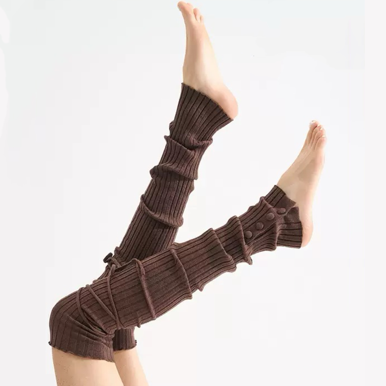 堆堆袜秋冬过膝长筒羊毛竖条纽扣绑带护膝显瘦腿套个性露思同款