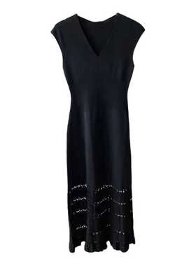 法式同款夏季优雅黑色针织连衣裙V领收腰显瘦名媛中长裙Q101803C