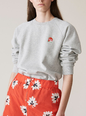 法式2025春季款GANN灰色圆领红房子刺绣图案休闲卫衣女T2022清仓