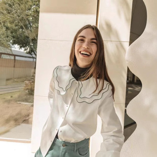 法式2025夏季新款女装波浪刺绣荷叶边娃娃领衬衫清仓