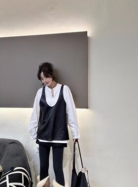 欧货新款真皮套头马夹时尚A字版连衣裙背心女外搭休闲上衣无袖坎