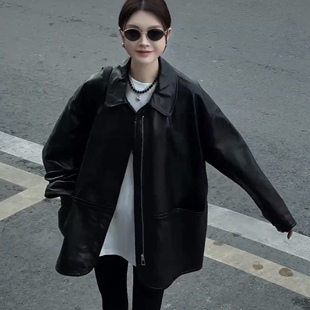 欧货高级感中长款油蜡绵羊皮真皮皮衣女2026新款翻领简约风衣外套