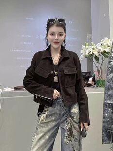 反绒进口欧洲站2025新款真皮皮衣女绵羊皮短款休闲百搭外套