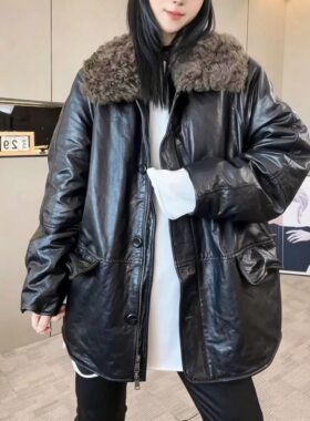2026新款网红同款鹅绒真皮皮衣女牛皮中长款时尚百搭休闲上衣夹克