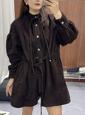 秋冬海宁反绒2025新款真皮皮衣女绵羊皮中长休闲百搭网红爆款上衣