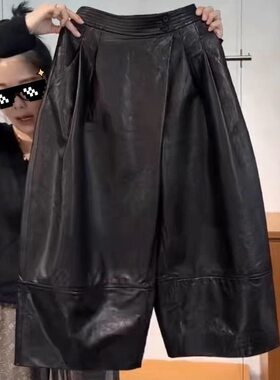 海宁2025新款真皮女绵羊皮休闲百搭网红气球裤哈伦九分裤