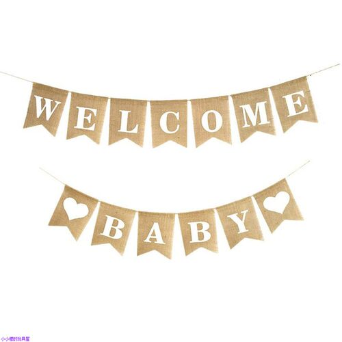 welcome baby拉旗麻布燕尾旗生日周岁装饰品迎婴派对欢迎宝贝横幅