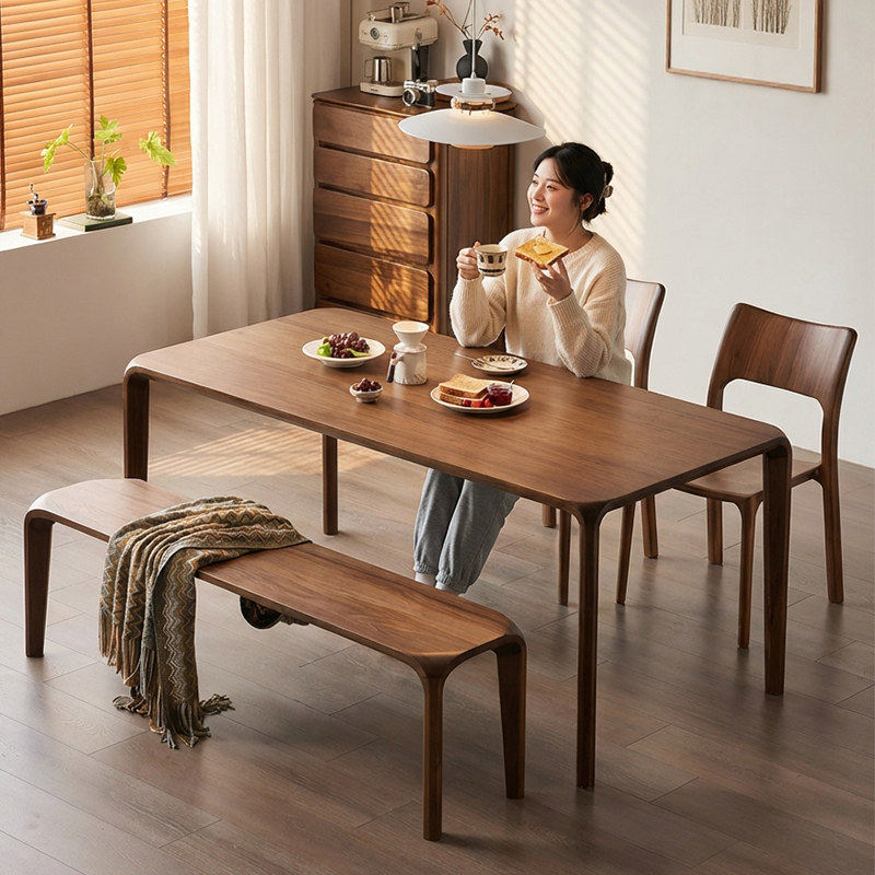 北美黑胡桃木大板实木餐桌榫卯结构茶台书桌台办公多用途桌椅组合