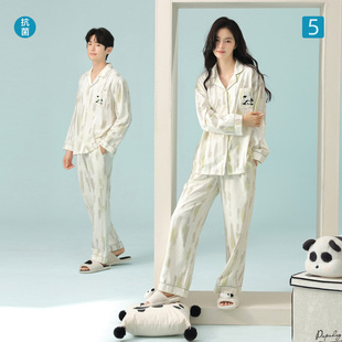 匠一棉睡衣春季新款情侣睡衣纯棉长袖女熊猫刺绣拉架棉家居服