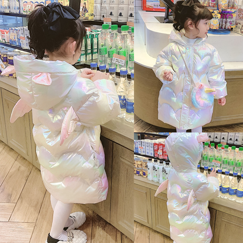 白鸭绒炫彩儿女童羽绒服2025新款中长款冬季装加厚过膝免洗宝宝
