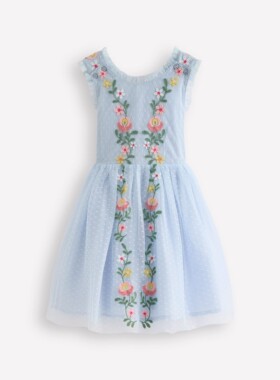 代购 MiniBoden儿童吊带裙 26夏季女童蓝色网纱交叉背带裙 2-12岁