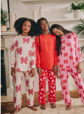 代购 NEXT女童纯棉家居服 26春秋红色蝴蝶结儿童睡衣3套装 3-16岁