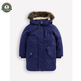代购MiniBoden儿童长棉服 25冬季男童蓝色防水保暖连帽棉大衣外套