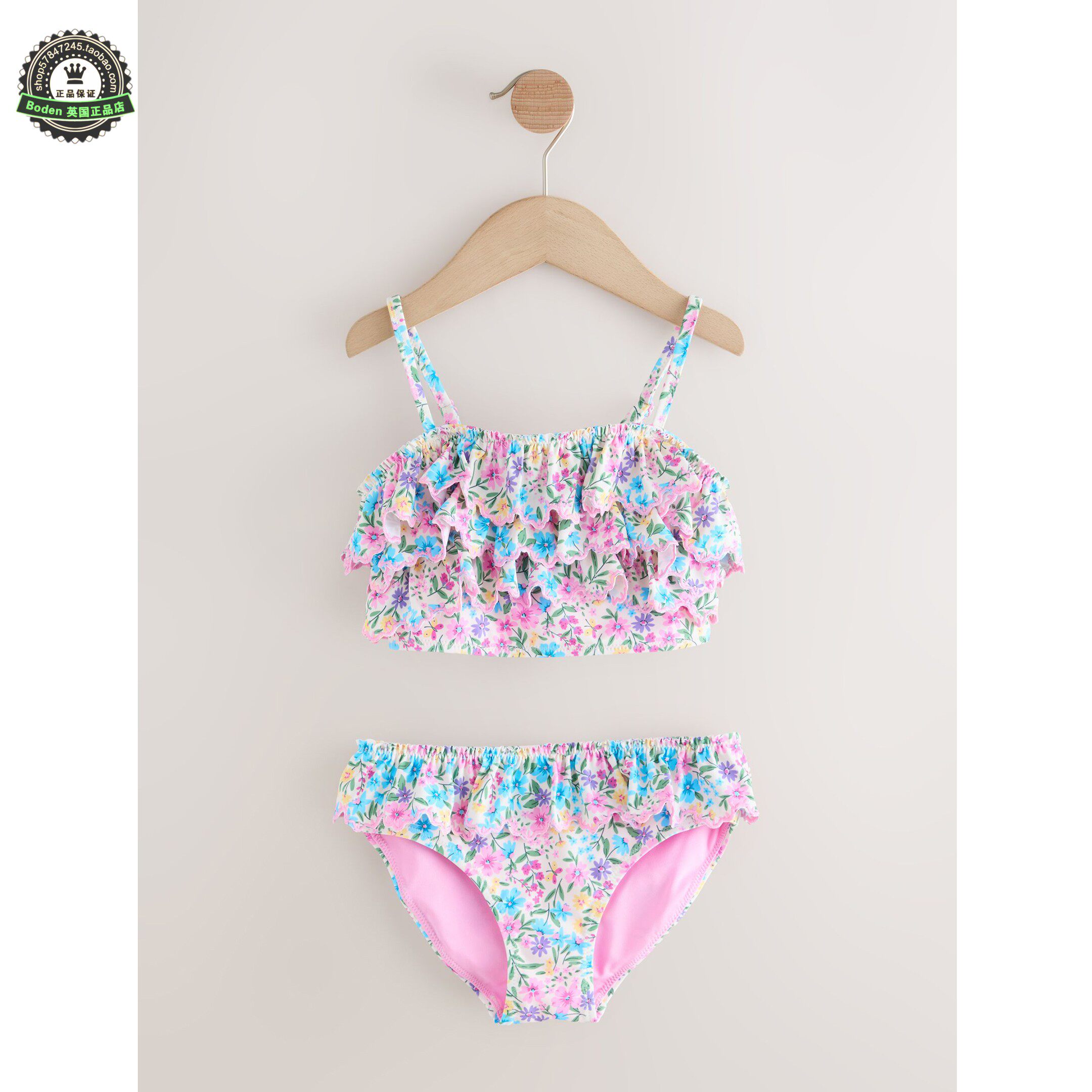 代购NEXT儿童泳衣 26夏女童粉黄花卉荷叶边比基尼分体泳装 3-16岁