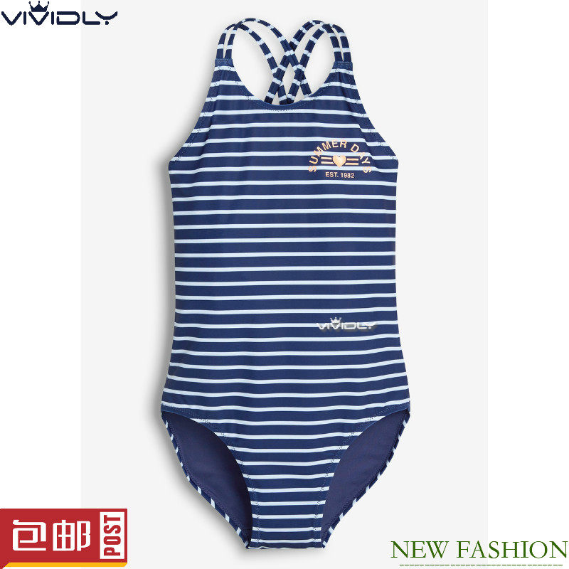 现货立刻发NEXT儿童连体泳衣 夏女孩子蓝白条纹女童温泉泳衣(8岁)