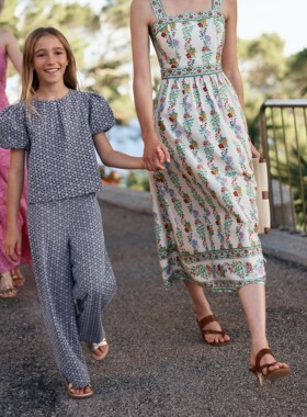 代购 MiniBoden儿童短袖上衣 26夏女童蓝色刺绣泡泡袖衬衫 2-14岁