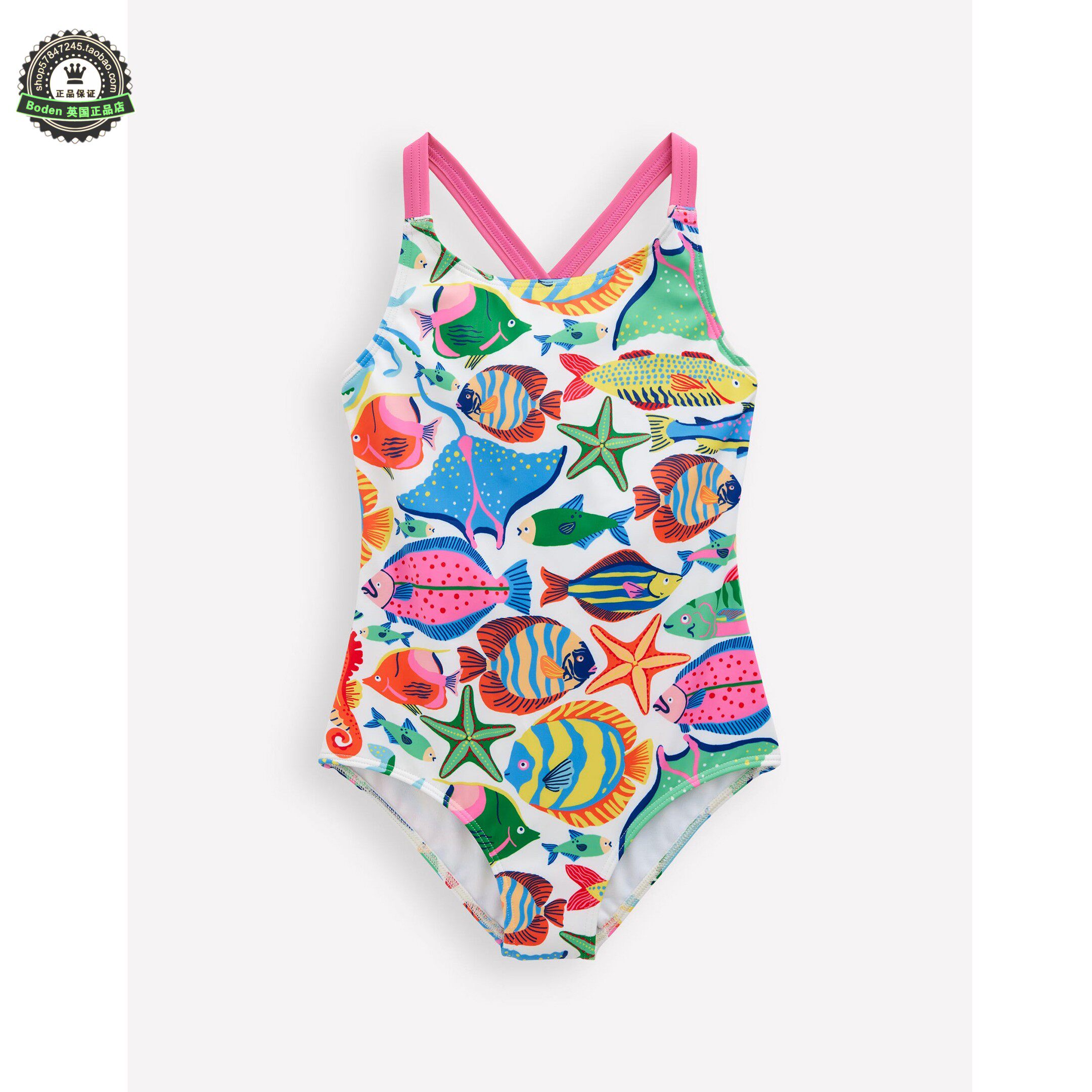 代购MiniBoden儿童连体泳衣 26夏季女童多种鱼类交叉吊带温泉泳装