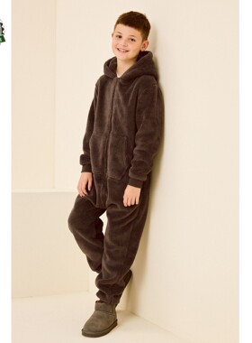 代购NEXT儿童连体家居服 2025冬季男童灰色抓绒保暖连身衣 3-16岁