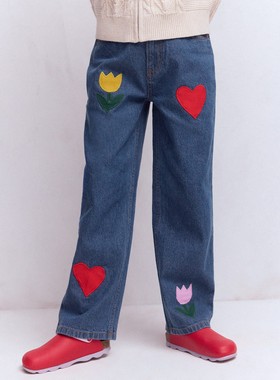 代购 MiniBoden儿童牛仔裤 26春季女童蓝色复古绣花休闲裤 2-14岁