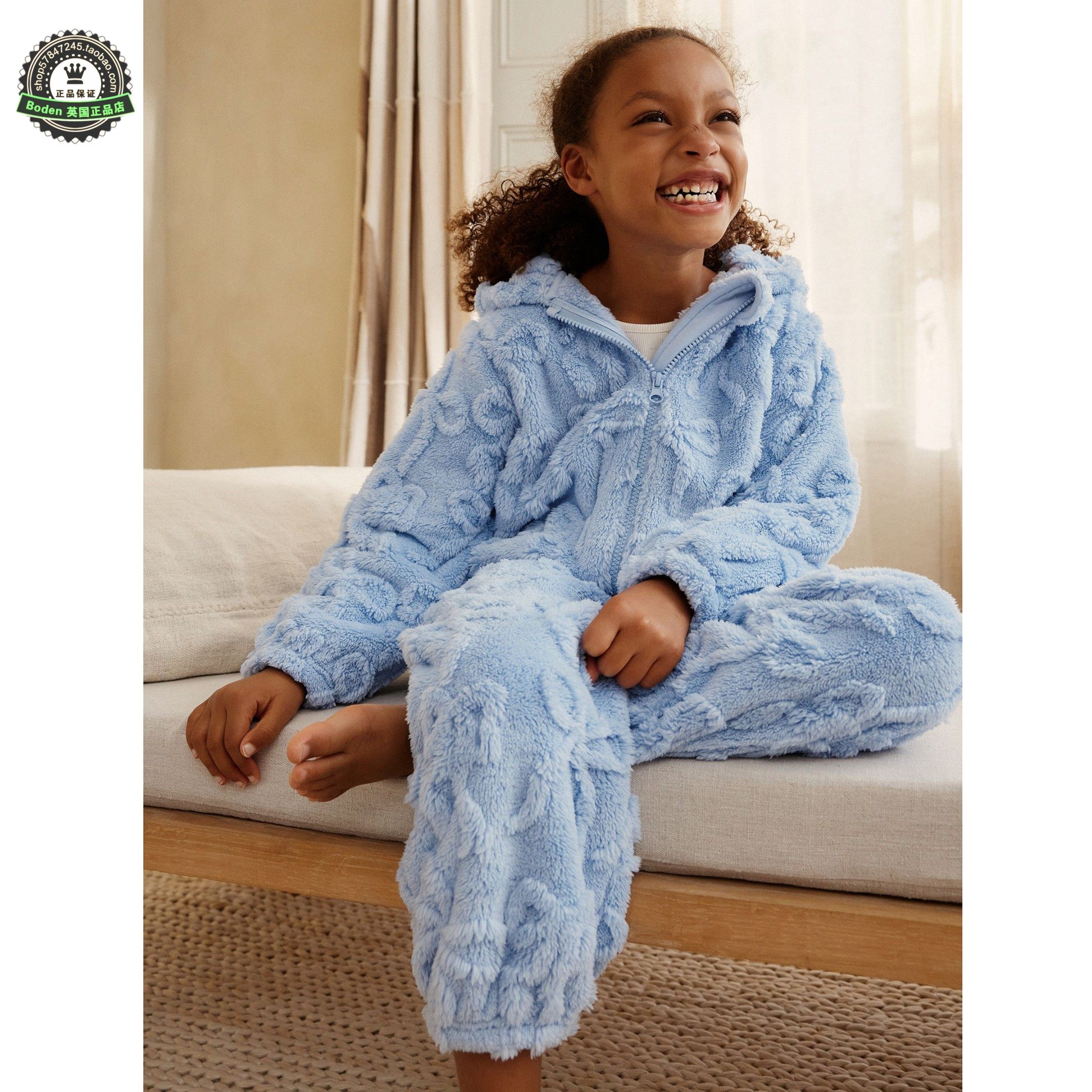 代购NEXT女童抓绒连体家居服 冬季蓝色儿童保暖连身睡衣 1.5-16岁