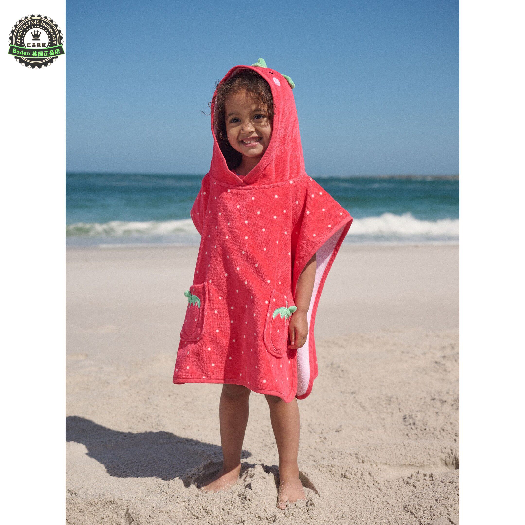 代购 NEXT儿童泳袍沙滩披风 26春夏女童红色草莓纯棉游泳斗篷浴袍
