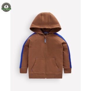代购 MiniBoden儿童运动衫 26秋季男童咖棕色拉链连帽卫衣 2-14岁